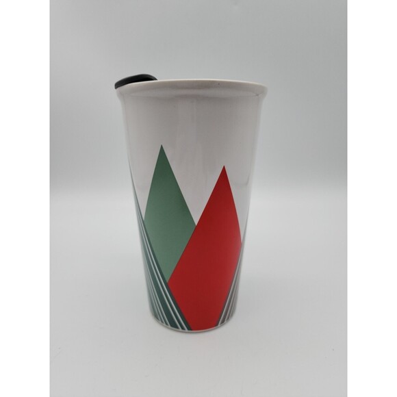 Starbucks Triangle Christmas Tree 14oz Travel Ceramic Coffee Mug With Lid - Picture 4 of 11